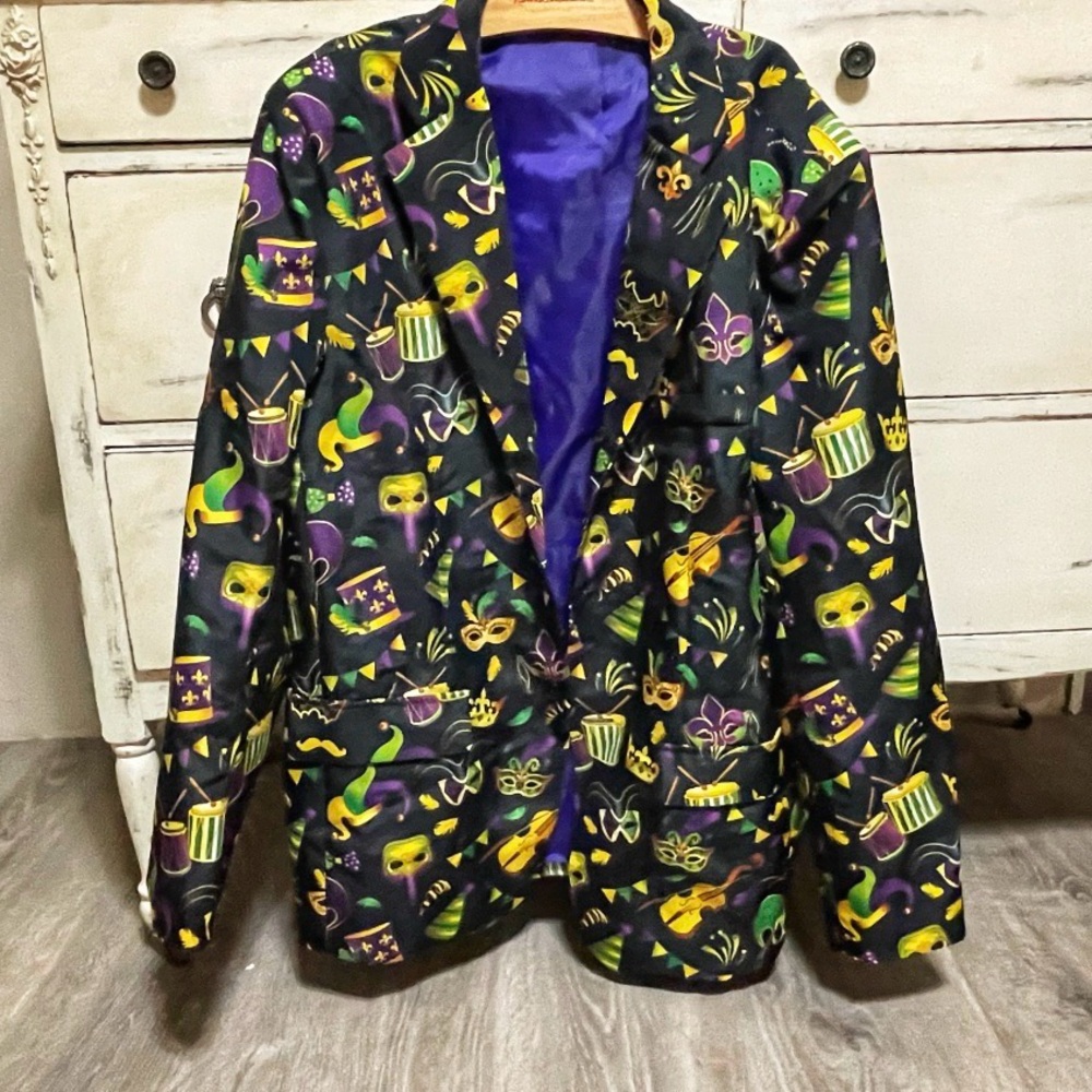 Mardi Gras Patterned Men’s Blazer - Purple & Green